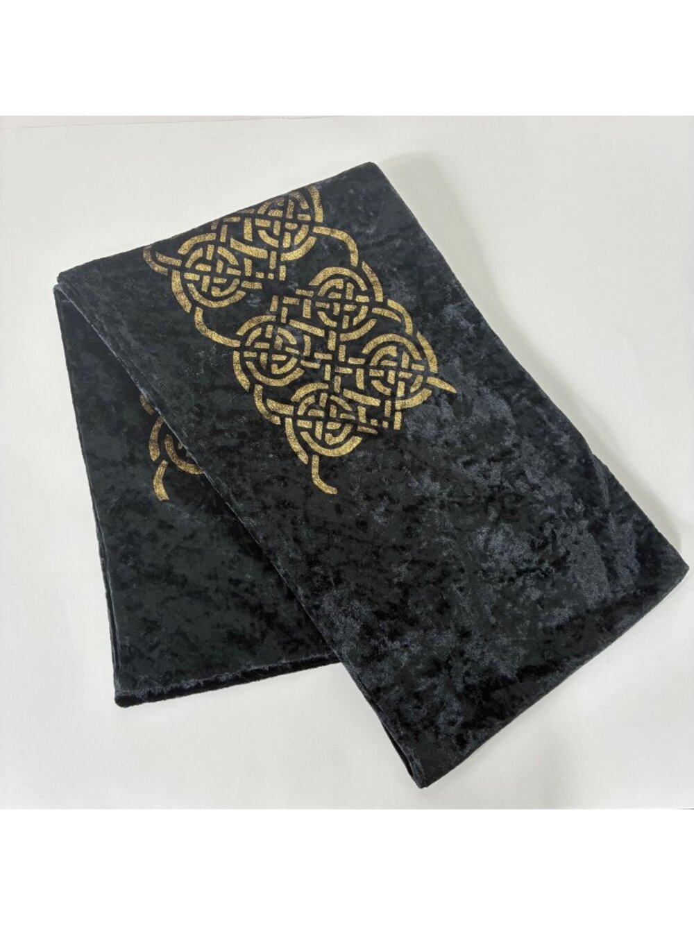 Wendy Baikie Velvet Scarf Black Gold Celtic Knot Hand Printed Scottish Artisan